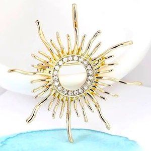 Brooch Starburst Sun Rhinestone Pin Stylish Sparkle Boho Glam Aztec Gold Glam
